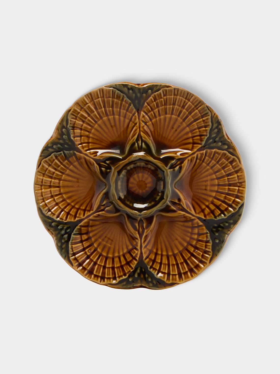 Antique and Vintage - 1950s Ceramic Oyster Plates – 9in/23.5cm (Set of 10) - Brown - ABASK