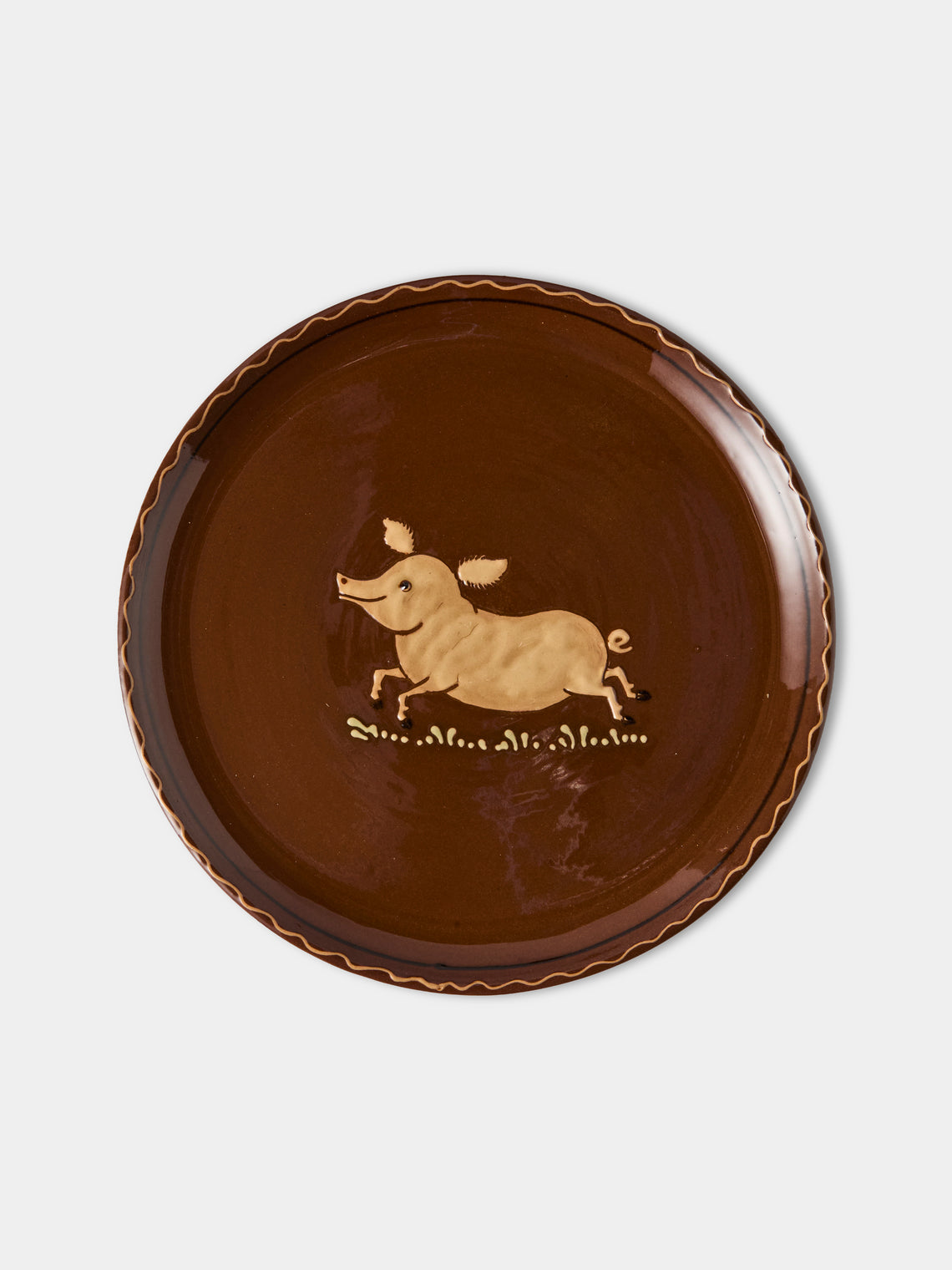 Poterie d’Évires - Animals Hand-Painted Ceramic Dinner Plates – 9.5in/24cm (Set of 6) - Brown - ABASK