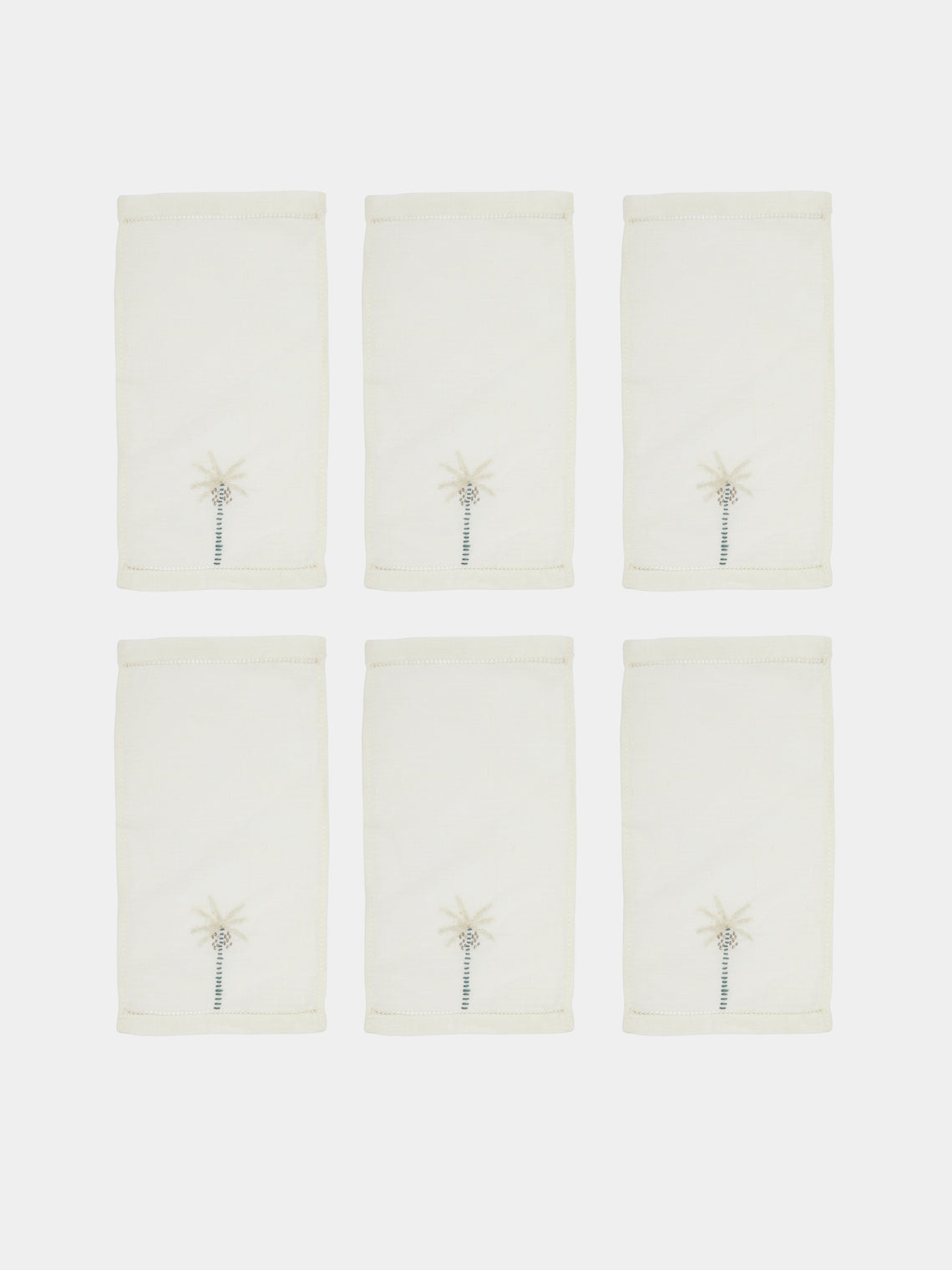 Anut - Palm Tree Hand-Embroidered Linen Cocktail Napkins (Set of 6) -  - ABASK