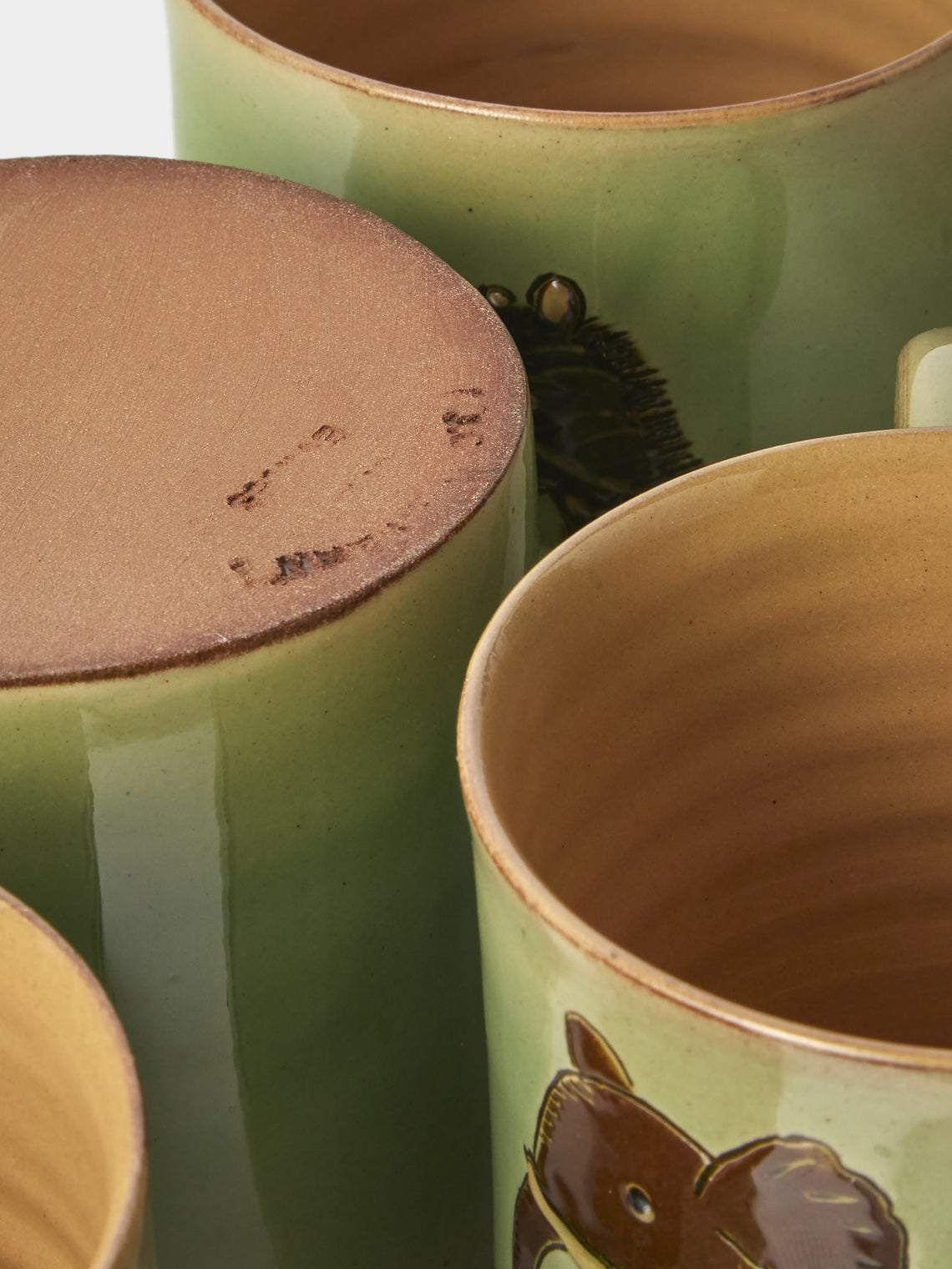 Poterie d’Évires - Animals Hand-Painted Ceramic Mugs (Set of 4) - Green - ABASK