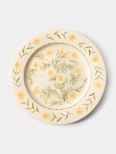 Rosanna Corfe - Doves and Daffodils Hand-Painted Ceramic Round Platter - Cream - ABASK - 