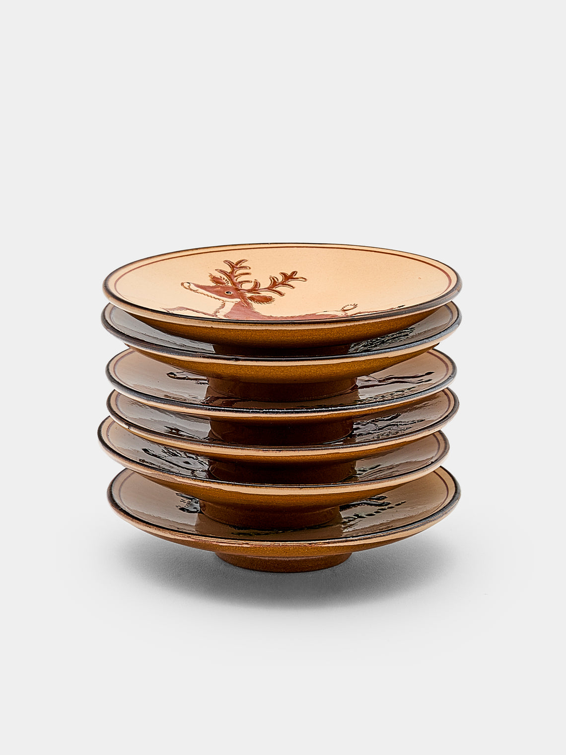 Poterie d’Évires - Animals Hand-Painted Ceramic Small Raised Plates (Set of 6) - Cream - ABASK - 