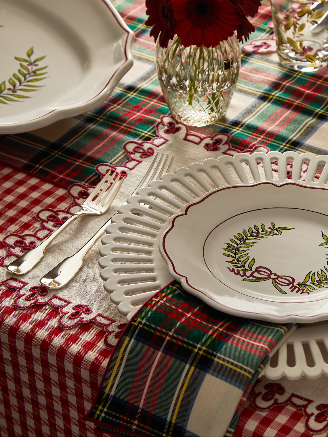 Borgo delle Tovaglie - Filo Rosso Sara Check Linen Rectangular Tablecloth - Red - ABASK