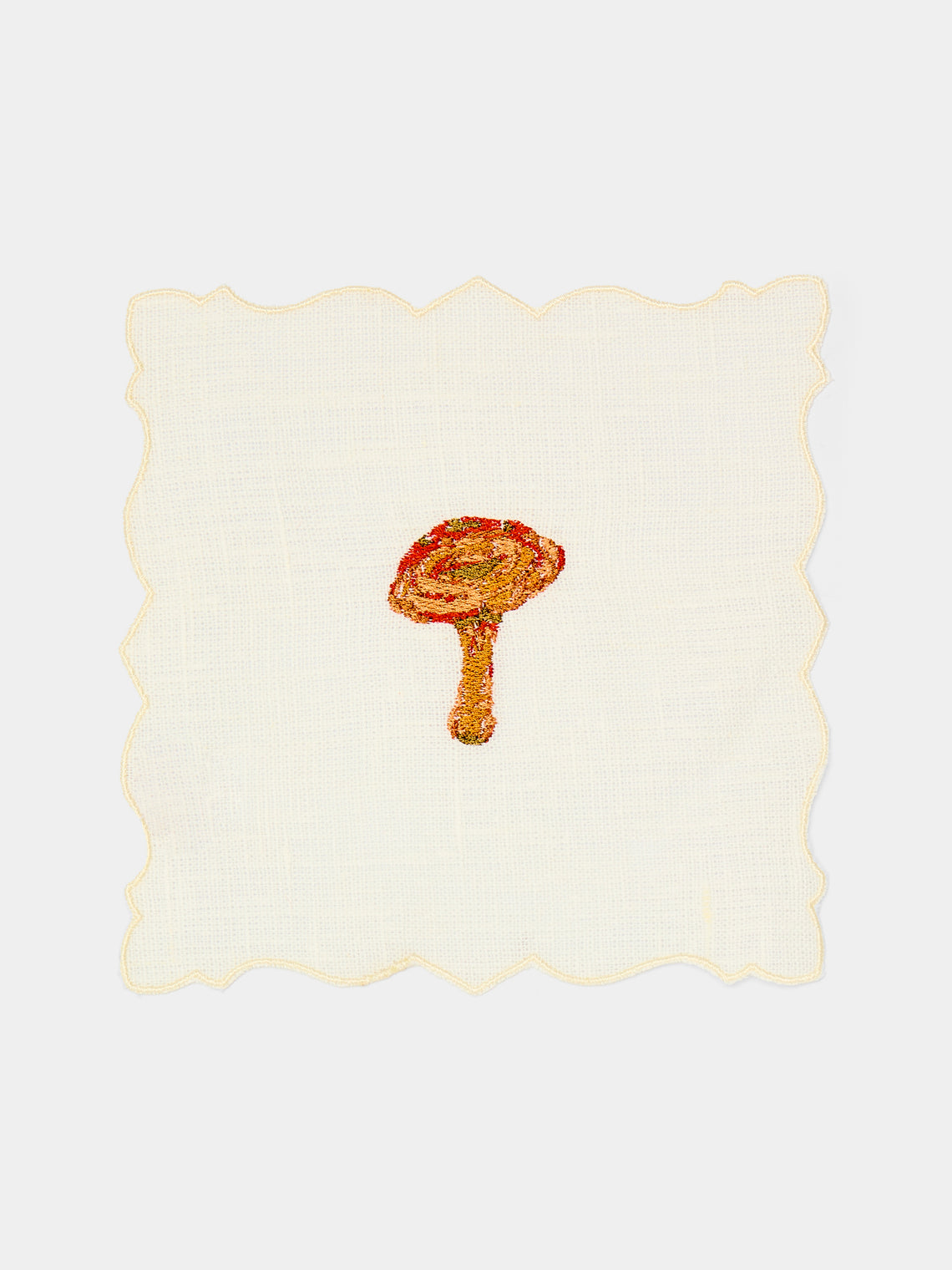 La Gallina Matta - Angelina Mushrooms Embroidered Linen Cocktail Napkins (Set of 4) -  - ABASK