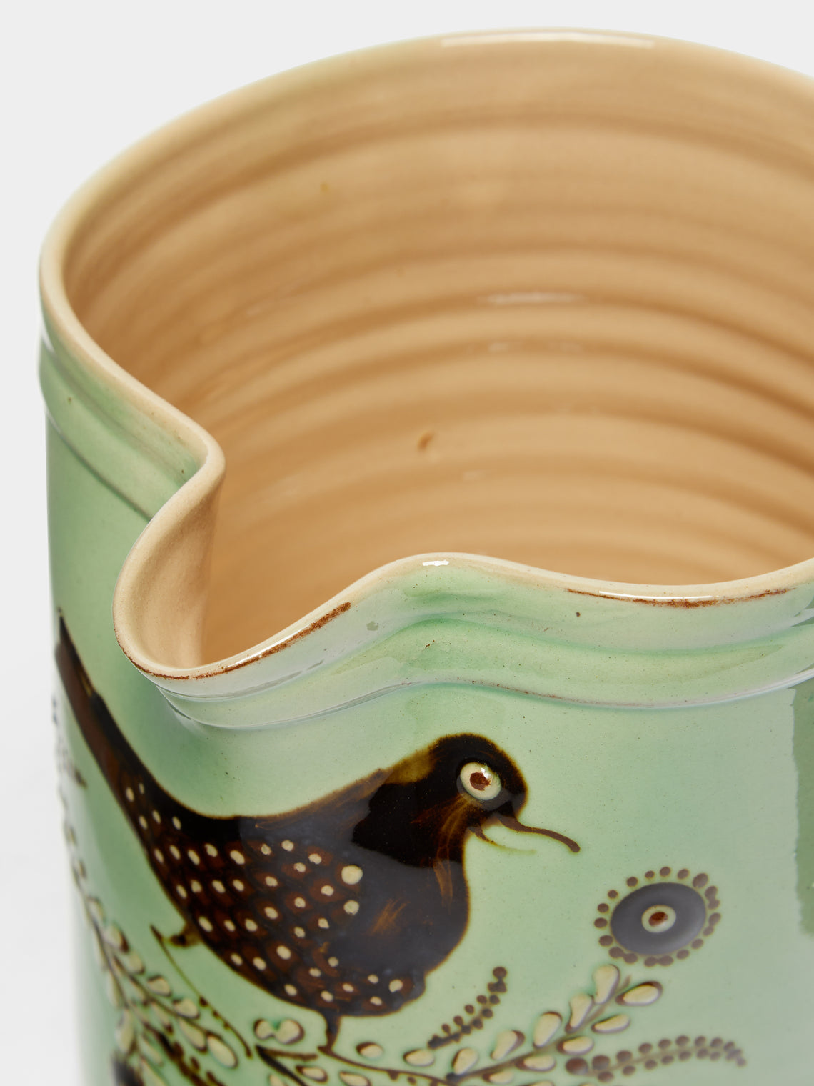 Poterie d’Évires - Birds Hand-Painted Ceramic Straight-Edge Jug -  - ABASK