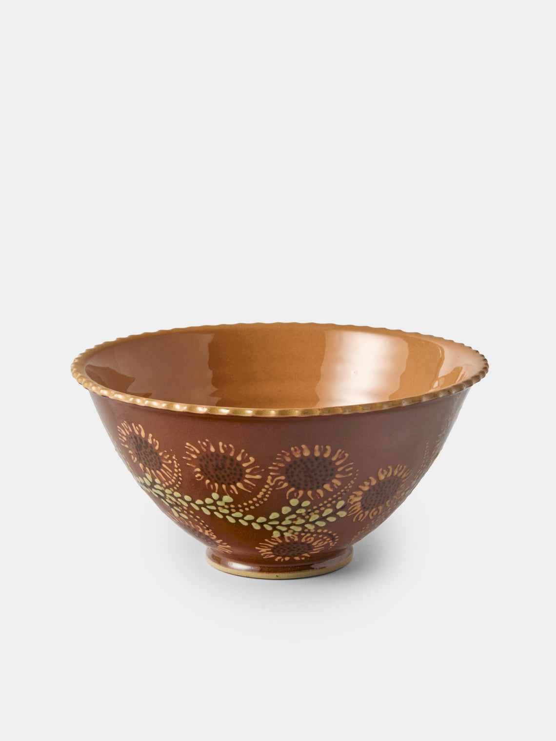 Poterie d’Évires - Flowers Hand-Painted Ceramic Fluted Bowls (Set of 4) - Light Brown - ABASK