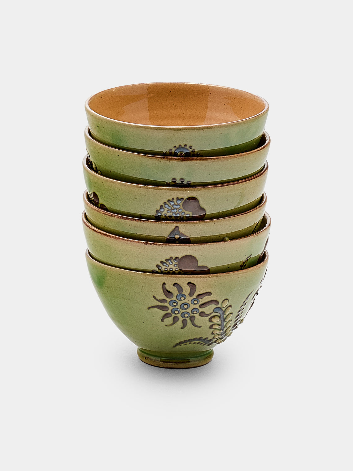 Poterie d’Évires - Flowers Hand-Painted Ceramic Petit Bowls (Set of 6) - Green - ABASK - 