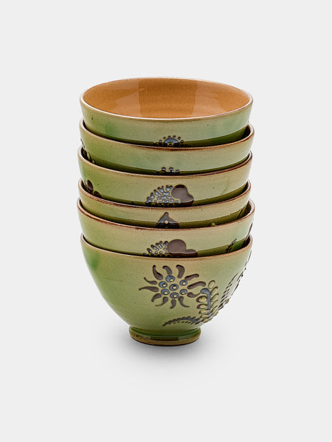 Poterie d’Évires - Flowers Hand-Painted Ceramic Petit Bowls (Set of 6) - Green - ABASK - 