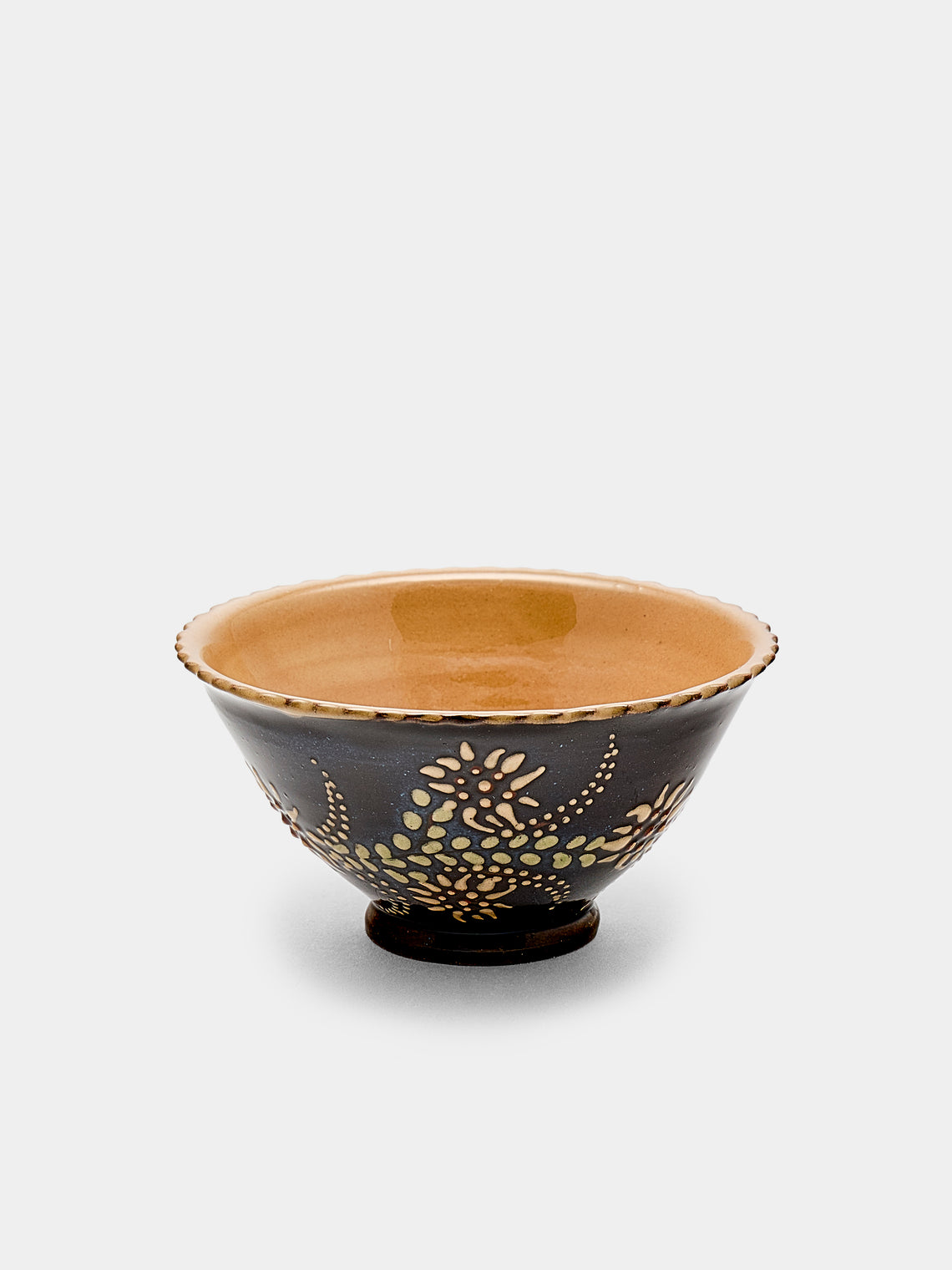 Poterie d’Évires - Flowers Hand-Painted Ceramic Small Fluted Bowls (Set of 8) - Dark brown - ABASK