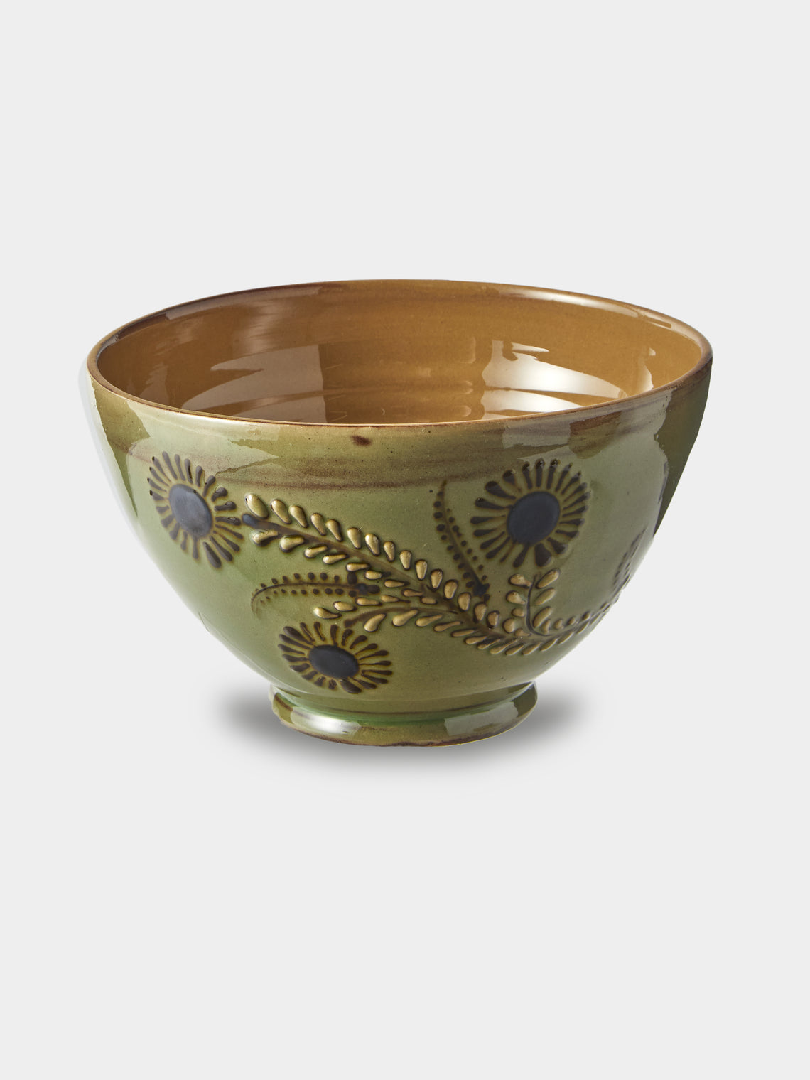 Poterie d’Évires - Flowers Hand-Painted Ceramic Grand Bowls (Set of 4) - Green - ABASK
