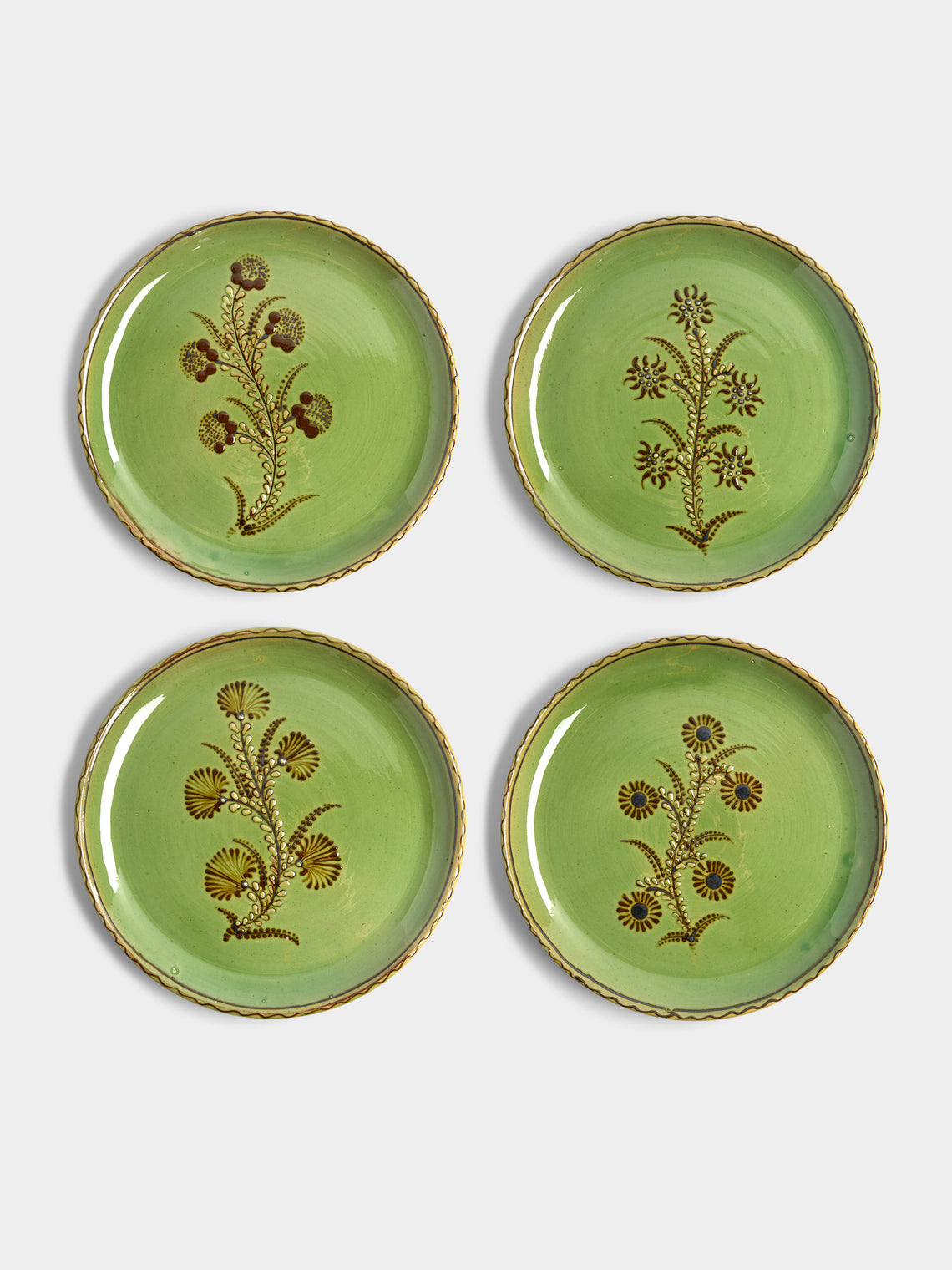 Poterie d’Évires - Flowers Hand-Painted Ceramic Dinner Plates (Set of 4) -  - ABASK - 