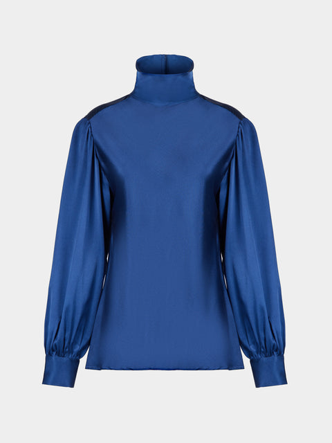 Ryan Roche - Silk Bias High-Neck Blouse | Size: S - Navy - ABASK - 