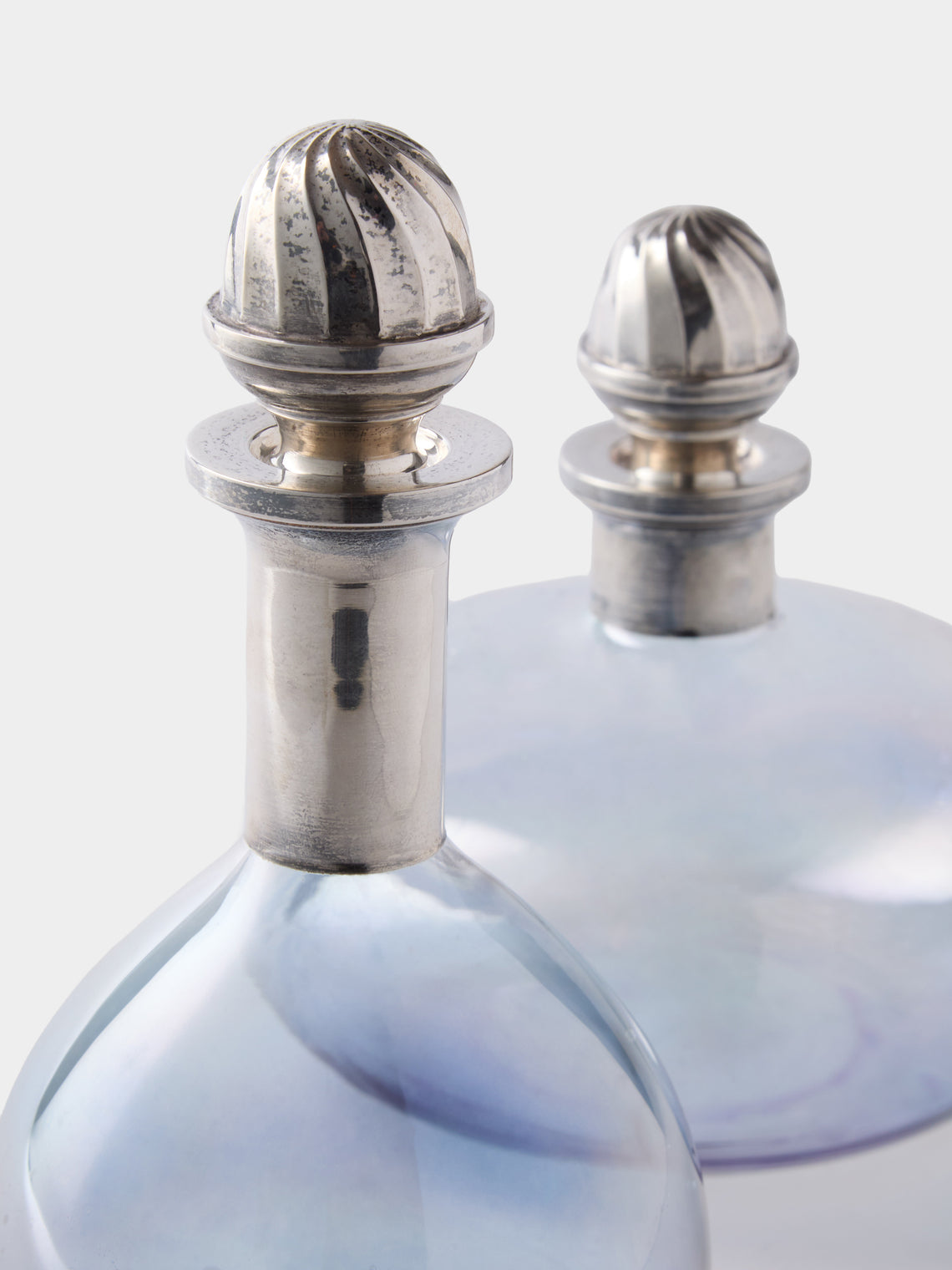 Antique and Vintage - 1960s Venetian Crystal and Sterling Silver Decanters (Set of 2) - Clear - ABASK
