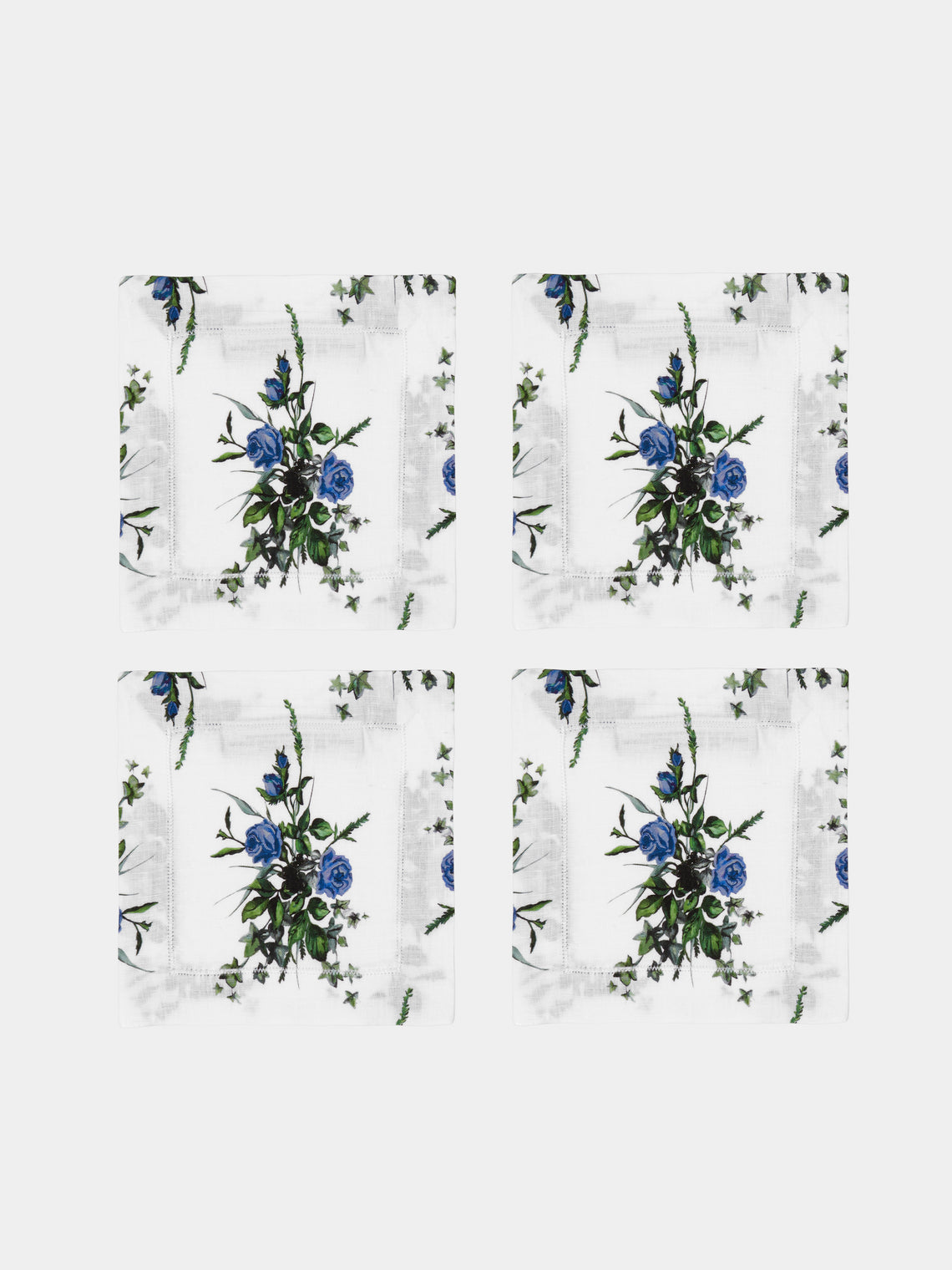 Emilia Wickstead - Linen Floral Cocktail Napkins (Set of 4) - Light blue - ABASK