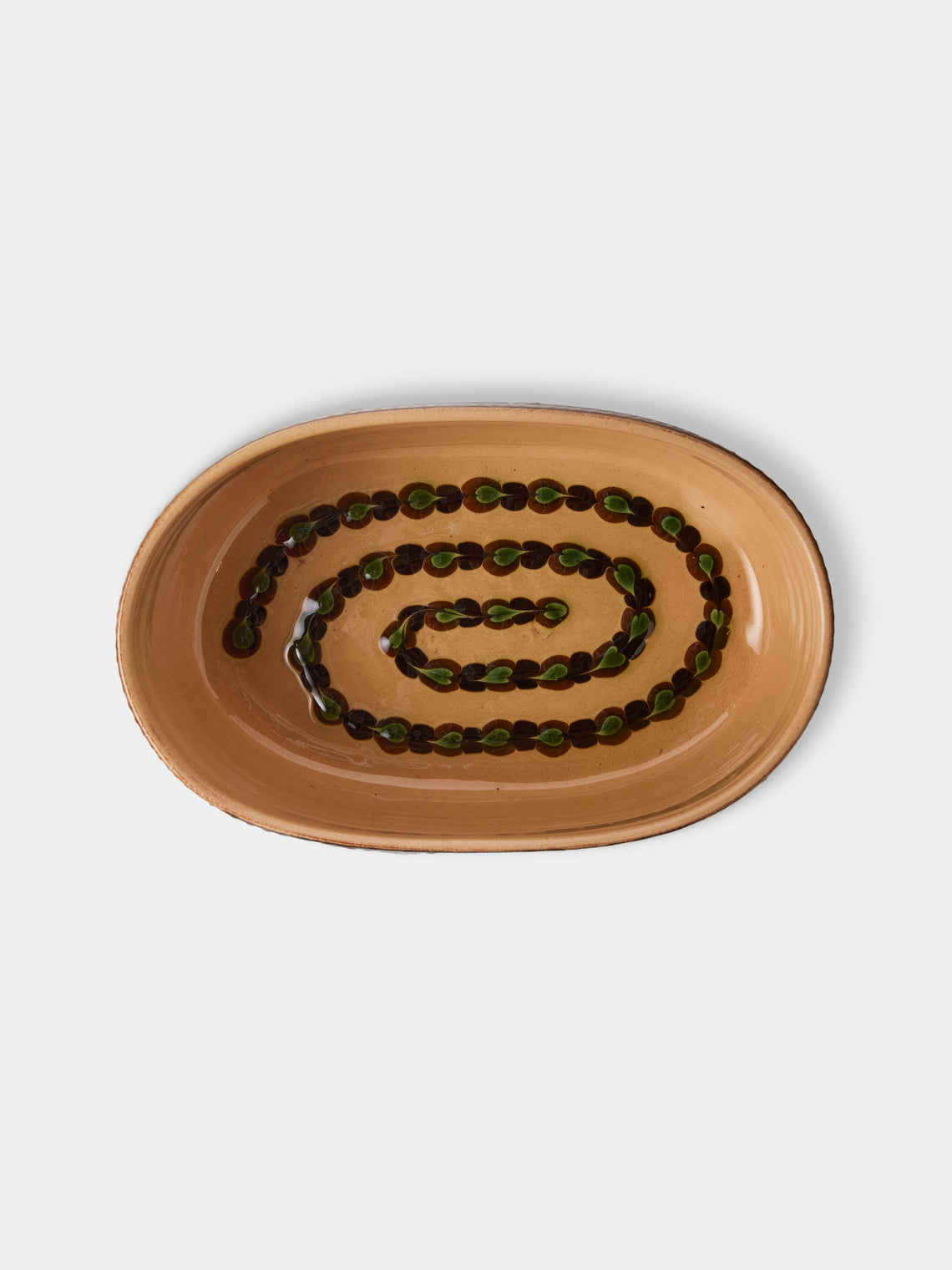 Poterie d’Évires - Flowers Hand-Painted Ceramic Mini Oval Dish - Dark Brown - ABASK