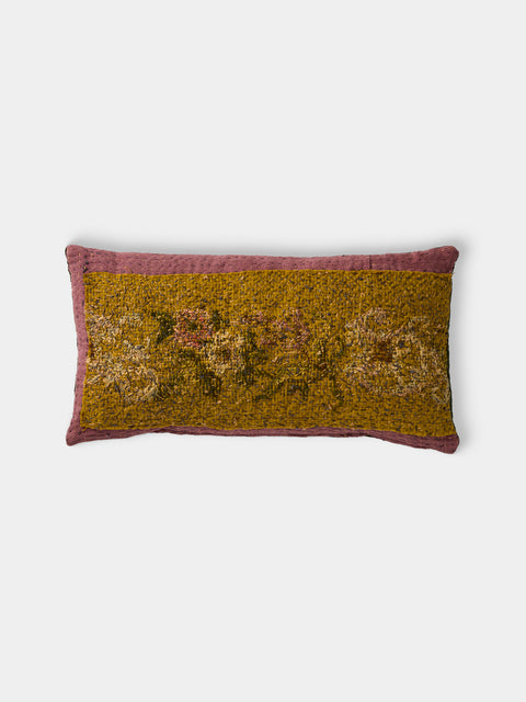 By Walid - 18th-Century Needlepoint Wool, Silk and Linen Cushion (19.5in/50cm) - Yellow - ABASK - 