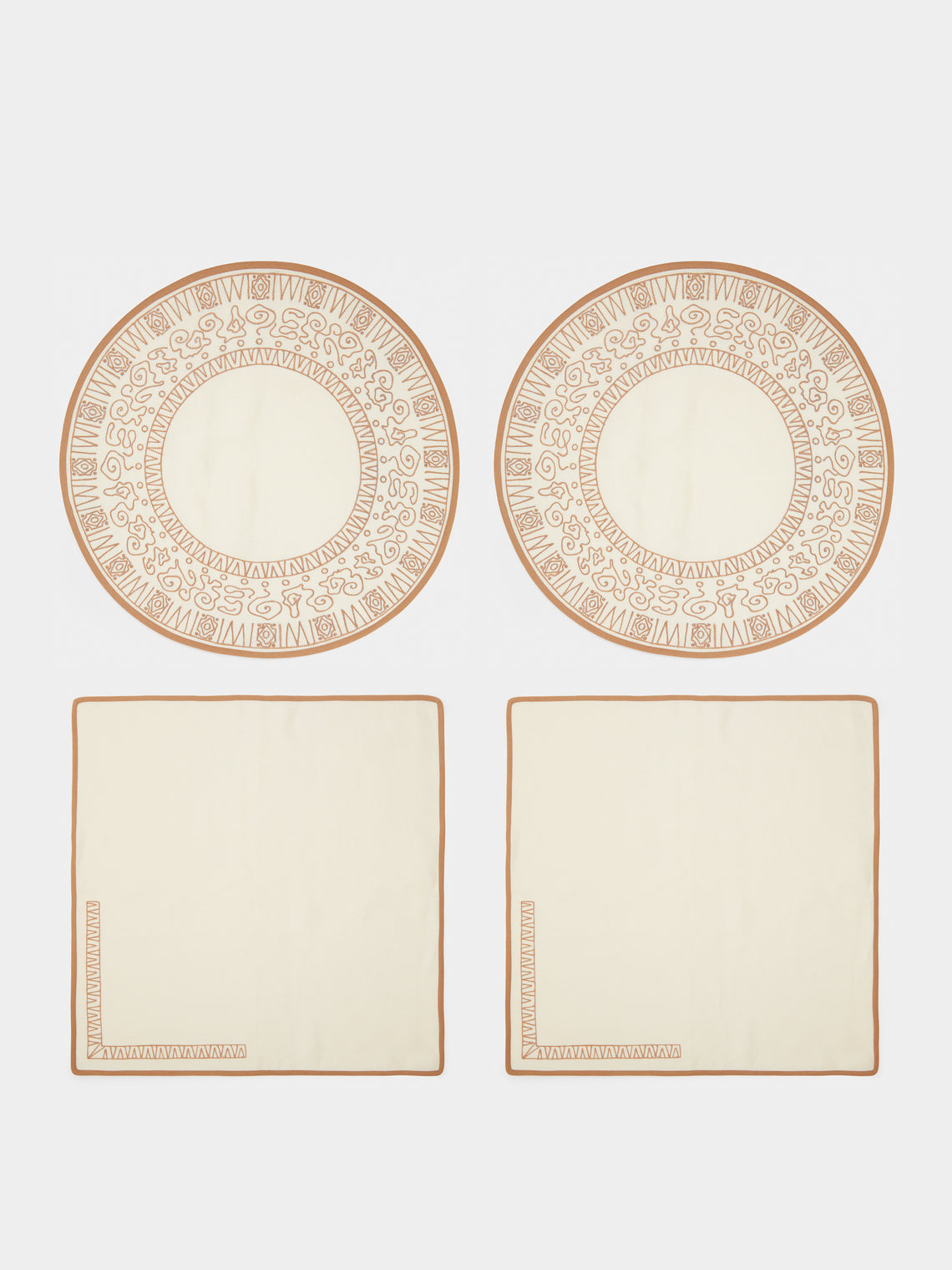Loretta Caponi - Aztec Hand-Embroidered Linen Placemats and Napkins (Set of 2) -  - ABASK - 