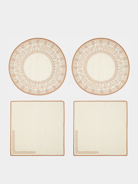 Loretta Caponi - Aztec Hand-Embroidered Linen Placemats and Napkins (Set of 2) -  - ABASK - 