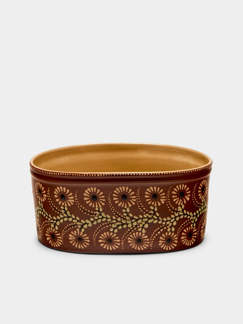 Poterie d’Évires - Flowers Hand-Painted Ceramic Oval Serving Dish - Light brown - ABASK - 
