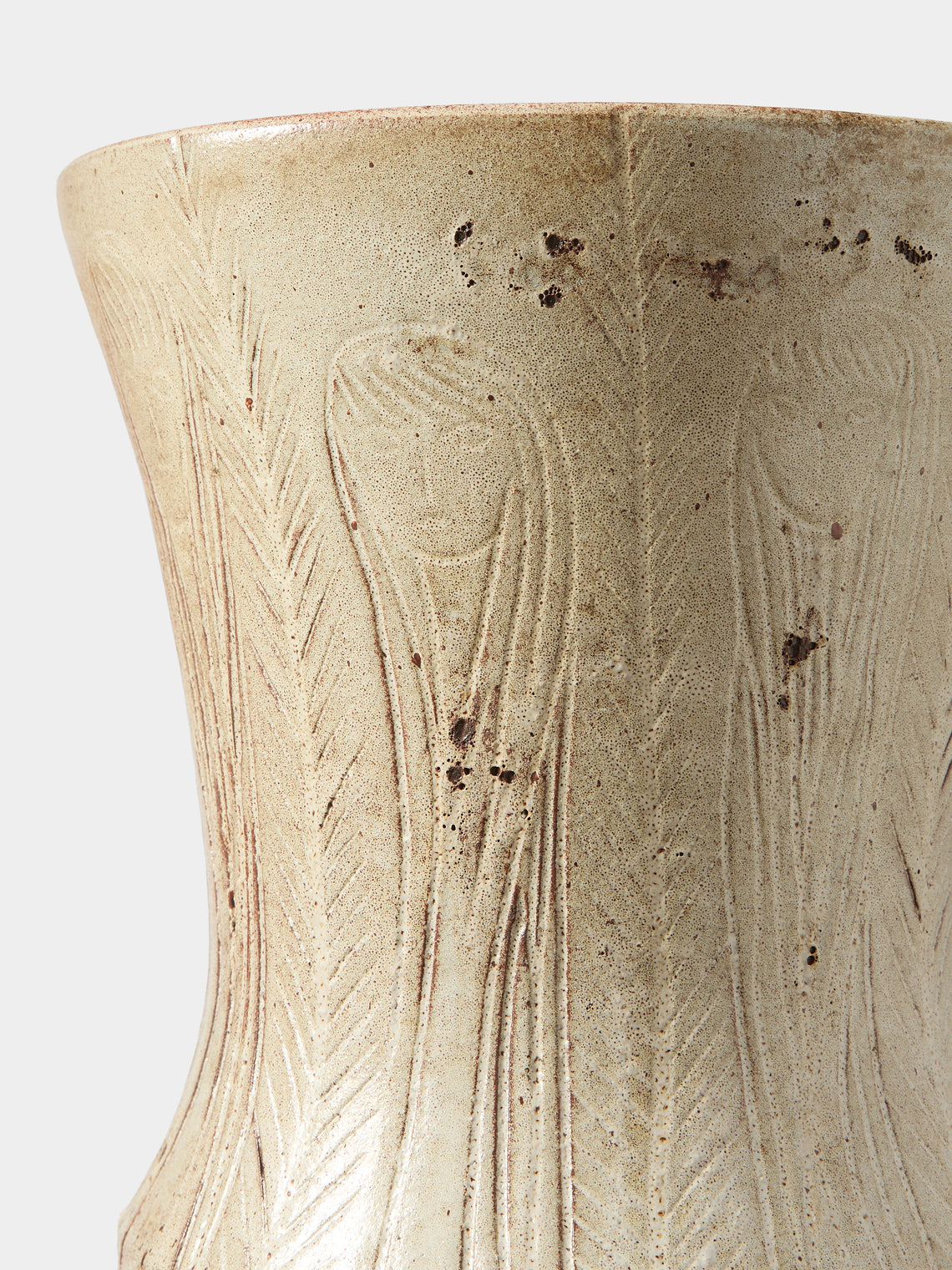 Antique and Vintage - Mid-Century Accolay Etched Ceramic Vase (14.5in/37cm) - Light Gray - ABASK