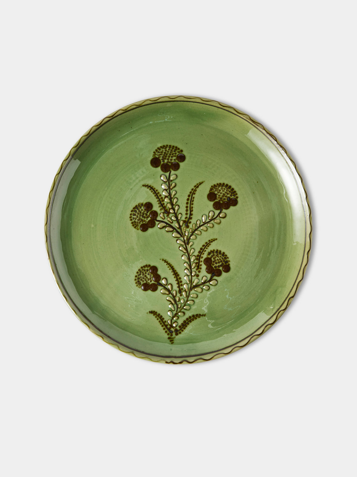 Poterie d’Évires - Flowers Hand-Painted Ceramic Dinner Plates – 9.5in/24cm (Set of 4) - Green - ABASK