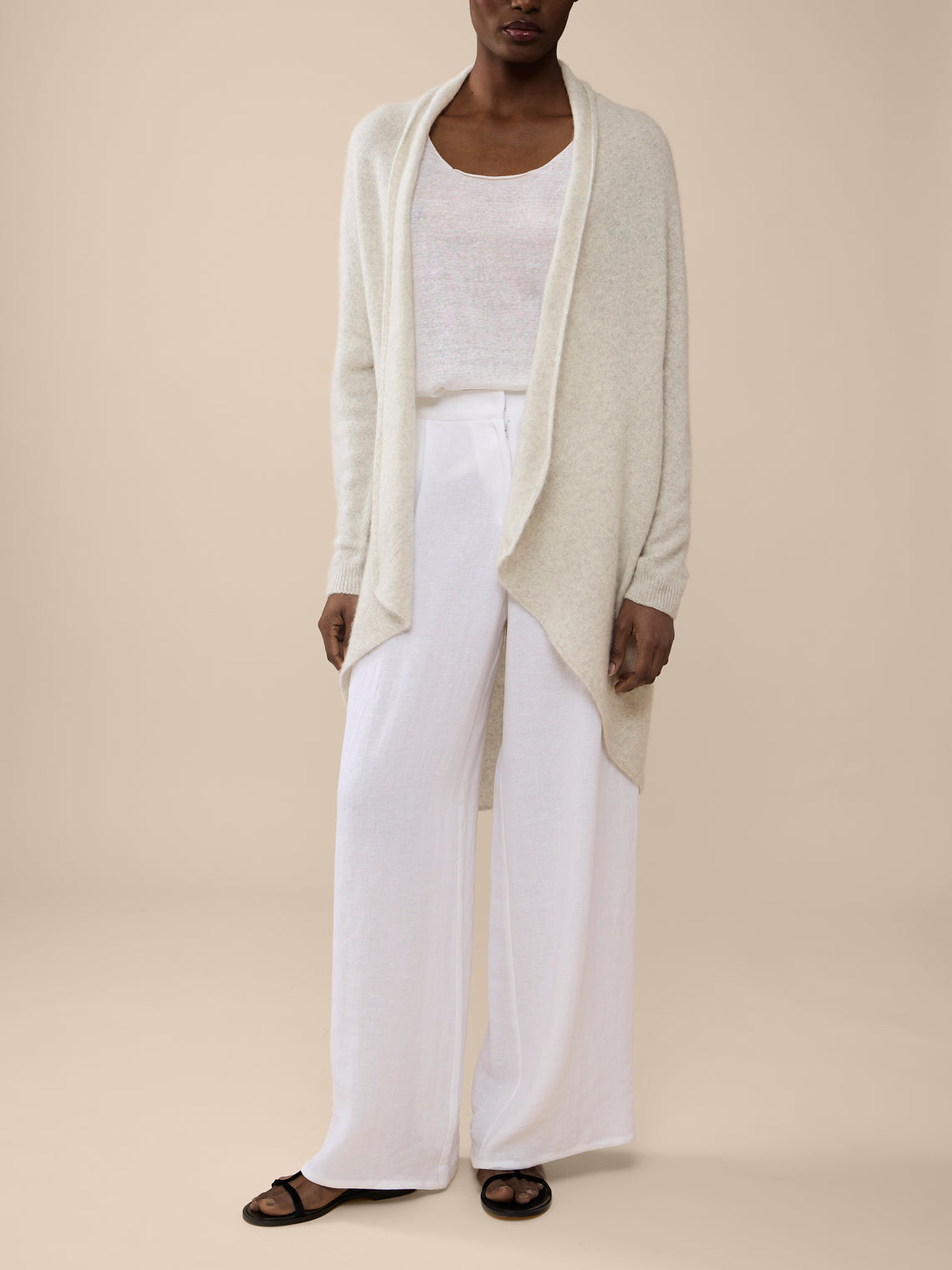 Suzusan - Face Shibori Cashmere Upside-Down Cape | One Size - Beige - ABASK