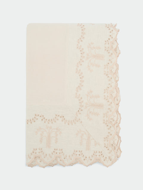 Borgo delle Tovaglie - Eden Embroidered Linen Large Rectangular Tablecloth - Natural - ABASK - 