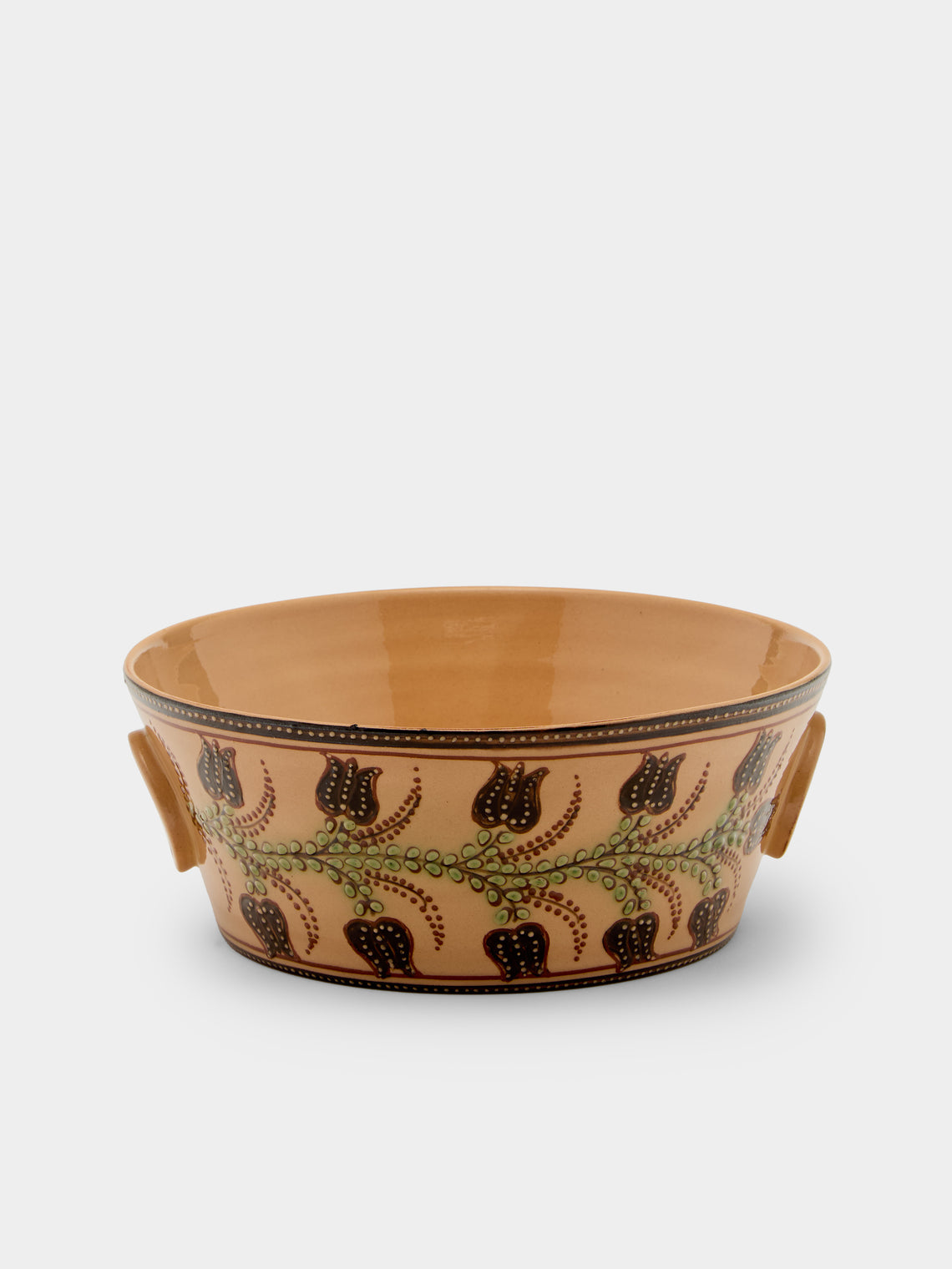 Poterie d’Évires - Flowers Hand-Painted Ceramic Large Handled Serving Bowl - Cream - ABASK - 