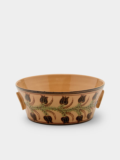 Poterie d’Évires - Flowers Hand-Painted Ceramic Large Handled Serving Bowl - Cream - ABASK - 