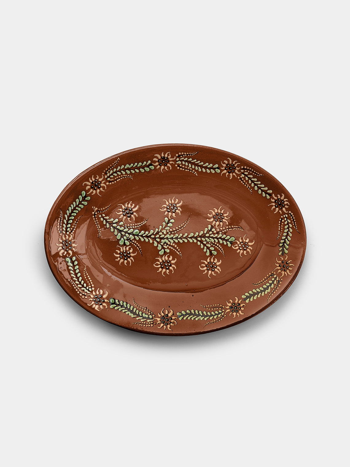 Poterie d’Évires - Flowers Hand-Painted Ceramic Oval Platter - Light brown - ABASK - 