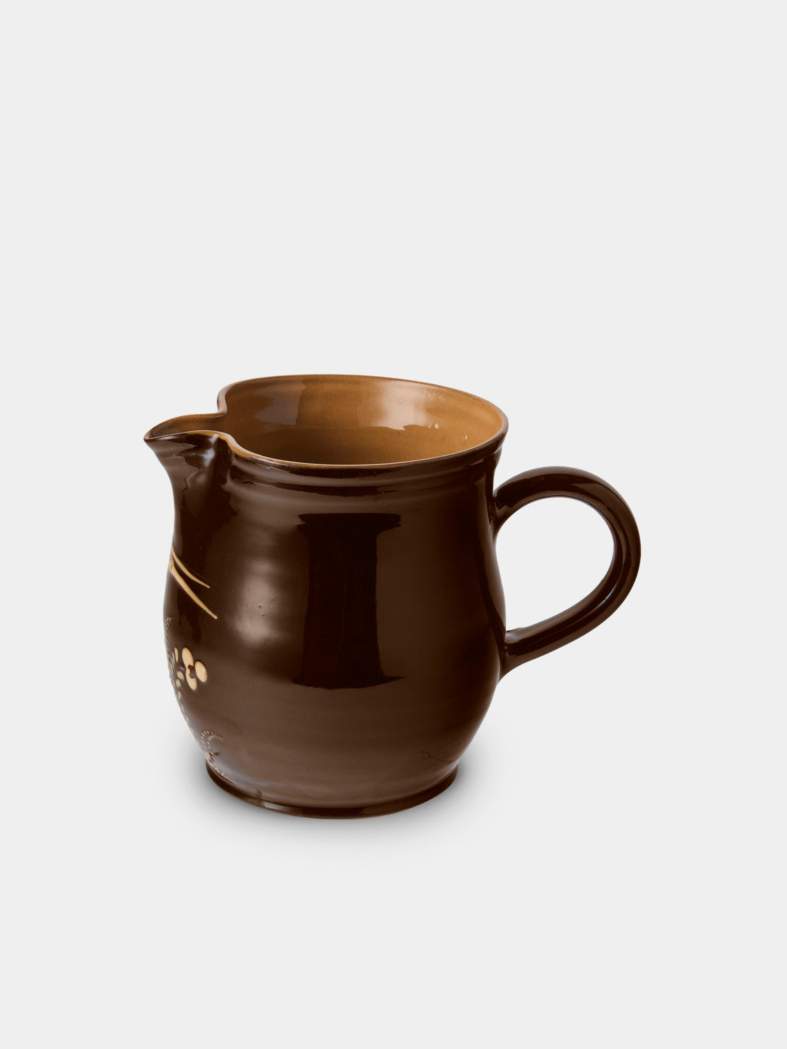 Poterie d’Évires - Birds Hand-Painted Ceramic Medium Jug - Dark Brown - ABASK