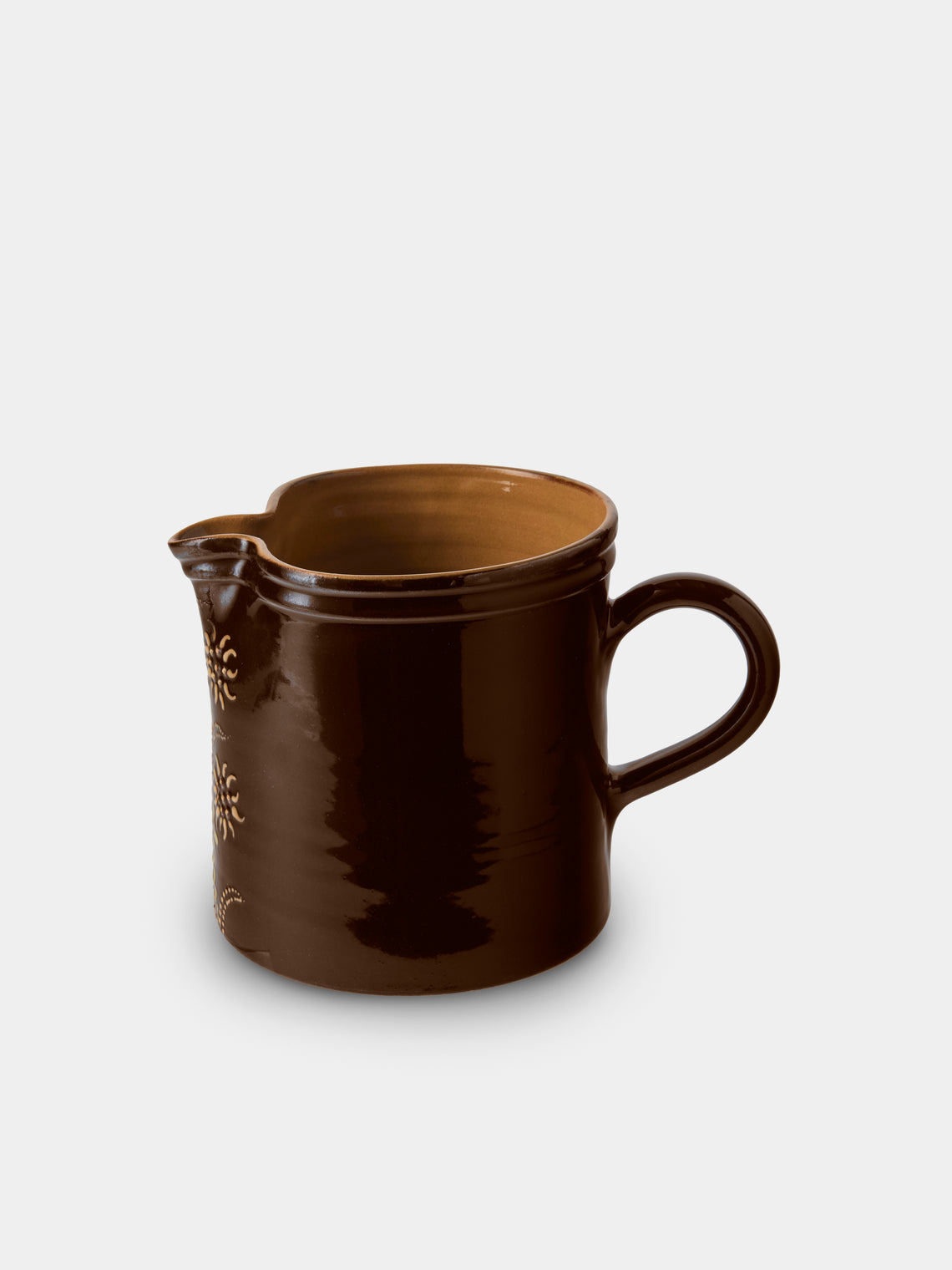 Poterie d’Évires - Flowers Hand-Painted Ceramic Straight-Edge Medium Jug - Dark Brown - ABASK