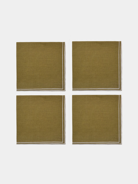 La Gallina Matta - D.Q Embroidered Linen Napkins (Set of 4) - Green - ABASK - 