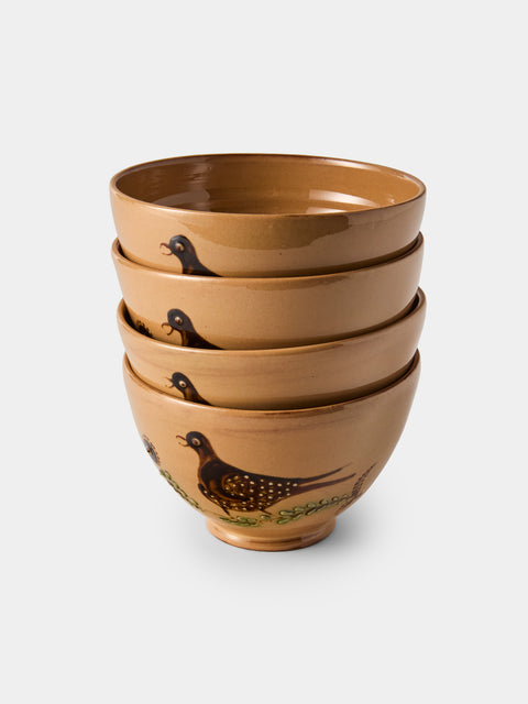Poterie d’Évires - Birds Hand-Painted Ceramic Grand Bowls (Set of 4) - Cream - ABASK - 
