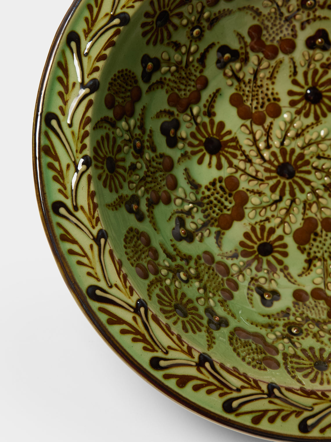 Poterie d’Évires - Flowers Hand-Painted Ceramic Serving Bowl - Green - ABASK