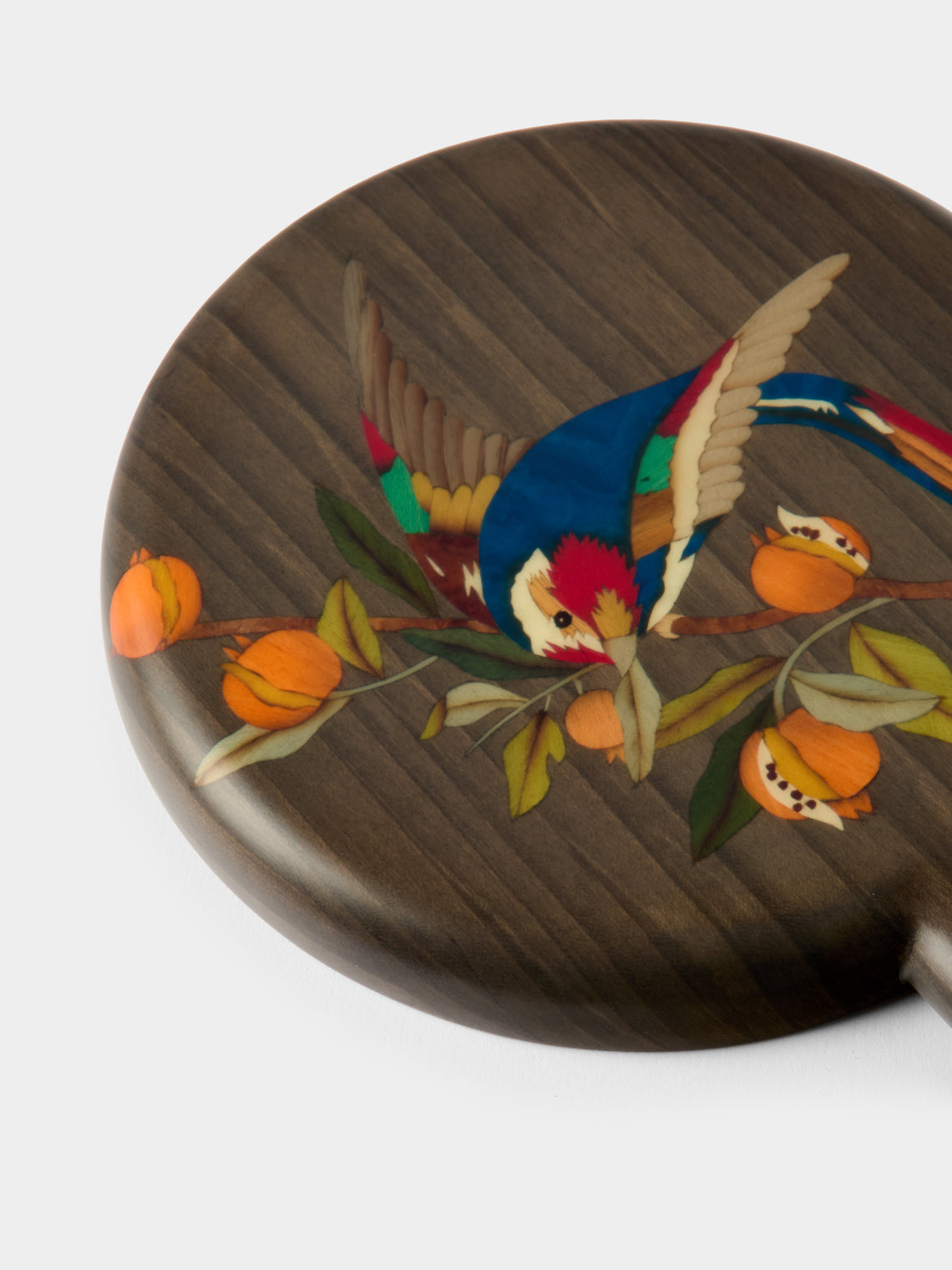 Silvia Furmanovich - Birds and Pomegranate Marquetry Wood Hand Mirror - Brown - ABASK