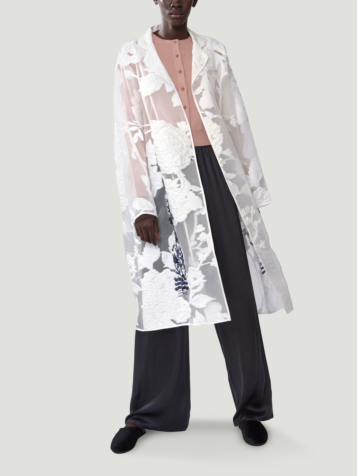 Nazzy Beglari - Organza Embroidered Silk Robe - White - ABASK