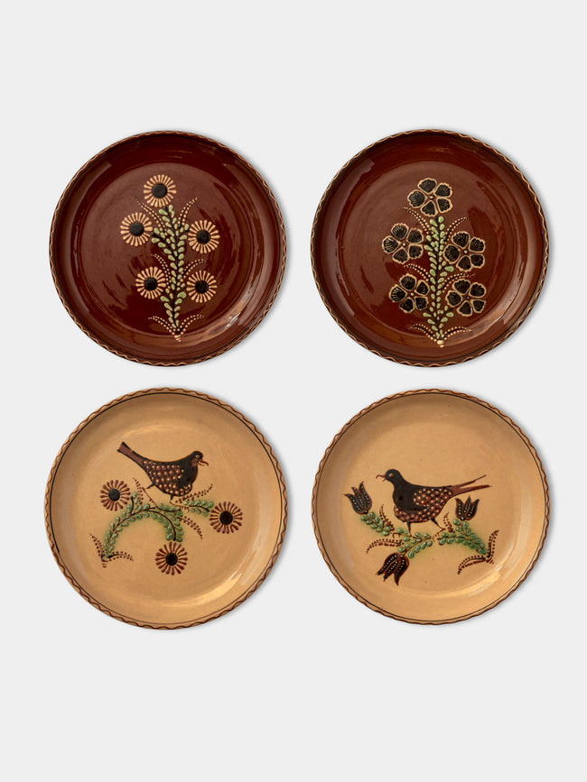 Poterie d’Évires - Flowers and Birds Hand-Painted Ceramic Side Plates (Set of 4) - Multiple - ABASK - 