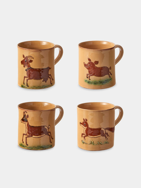 Poterie d’Évires - Animals Hand-Painted Ceramic Mugs (Set of 4) - Cream - ABASK - 