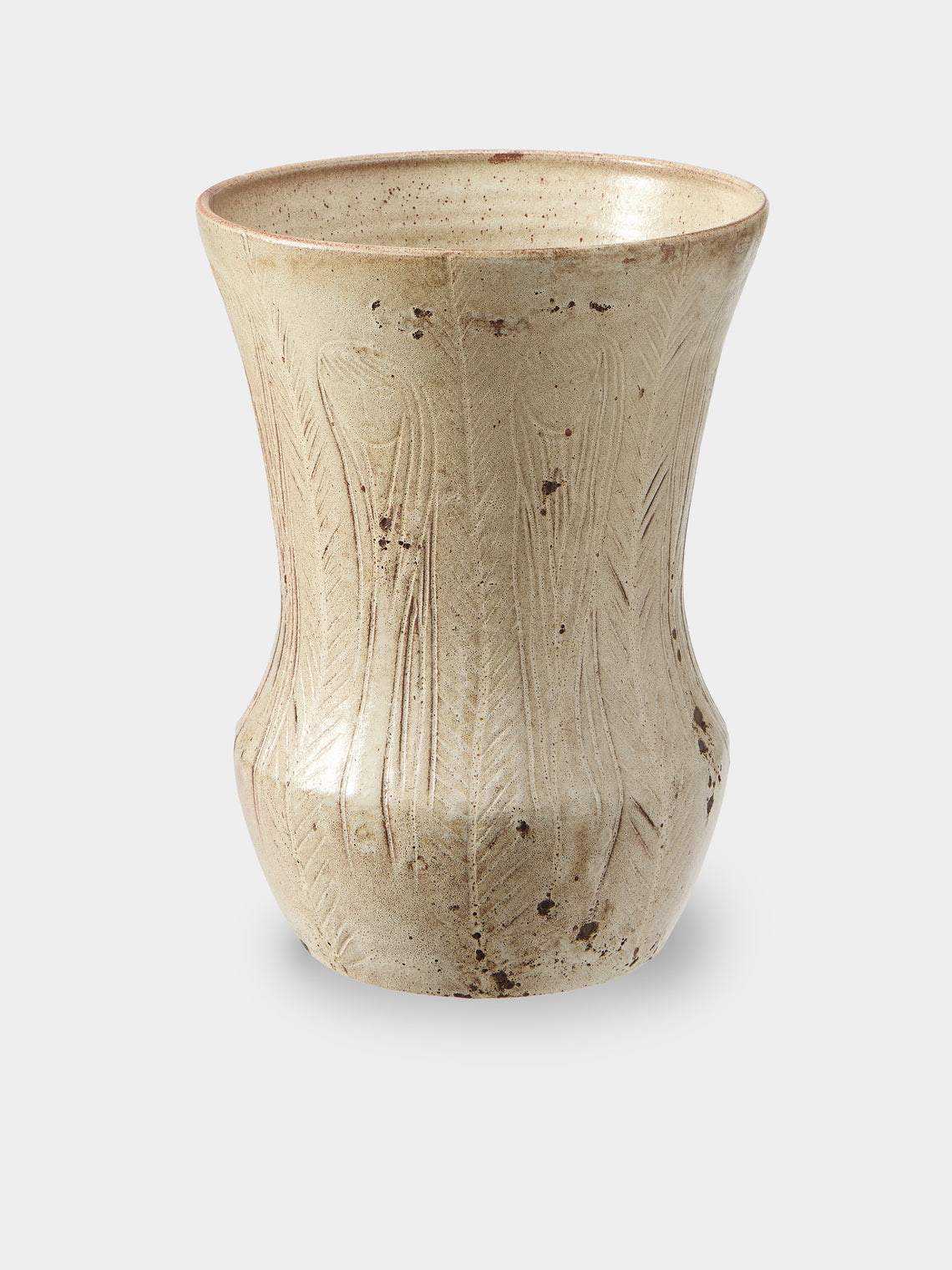 Antique and Vintage - Mid-Century Accolay Etched Ceramic Vase (14.5in/37cm) - Light Gray - ABASK - 