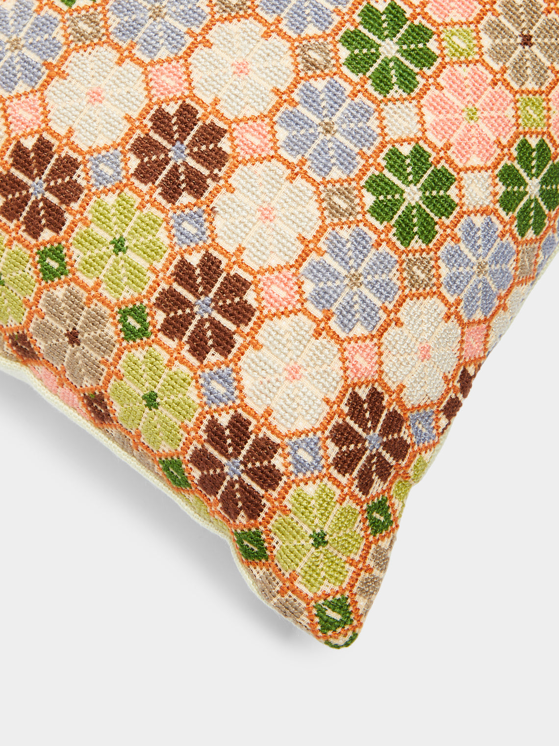Kissweh - Damask Rose Hand-Embroidered Cotton Cushion -  - ABASK
