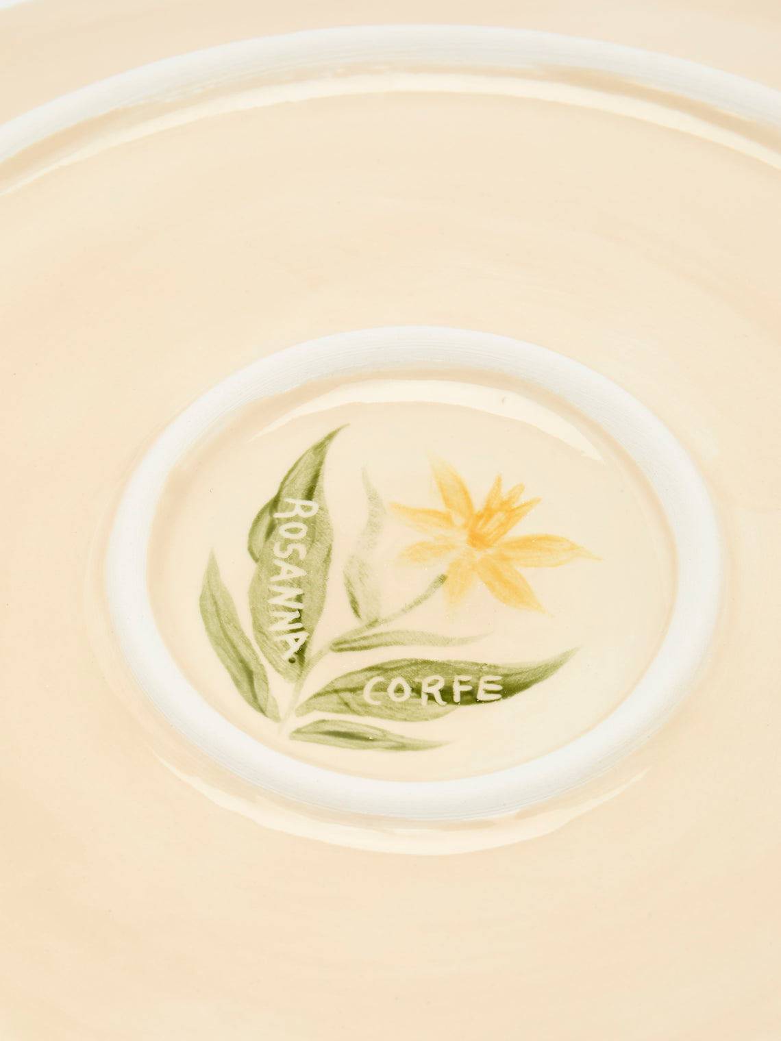 Rosanna Corfe - Doves and Daffodils Hand-Painted Ceramic Round Platter - Cream - ABASK