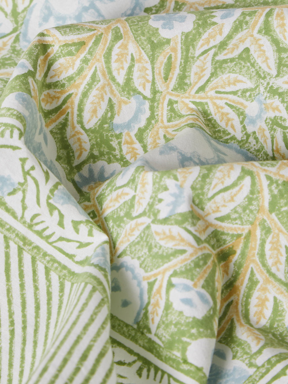Chamois - The Garden of Mathilde Block-Printed Cotton Rectangular Tablecloth (138in/3.5m) - Green - ABASK
