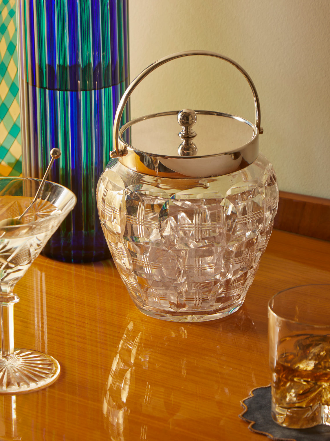 Antique and Vintage - 1940s Silver-Plated Cut Crystal Ice Bucket -  - ABASK