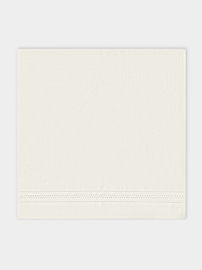 Volga Linen - Diamond-Stitch Linen Napkins (Set of 6) - White - ABASK - 