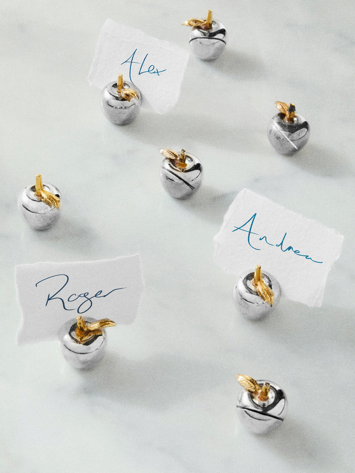 Antique and Vintage - Mid-Century Silver-Plated and Brass Apple Place Card Holders (Set of 8) - Silver - ABASK