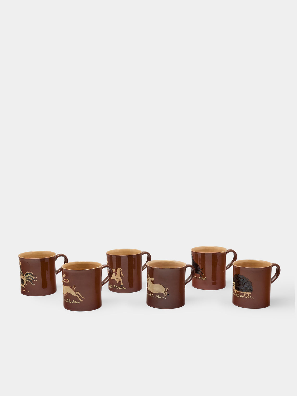 Poterie d’Évires - Animals Hand-Painted Ceramic Mugs (Set of 6) - Light brown - ABASK