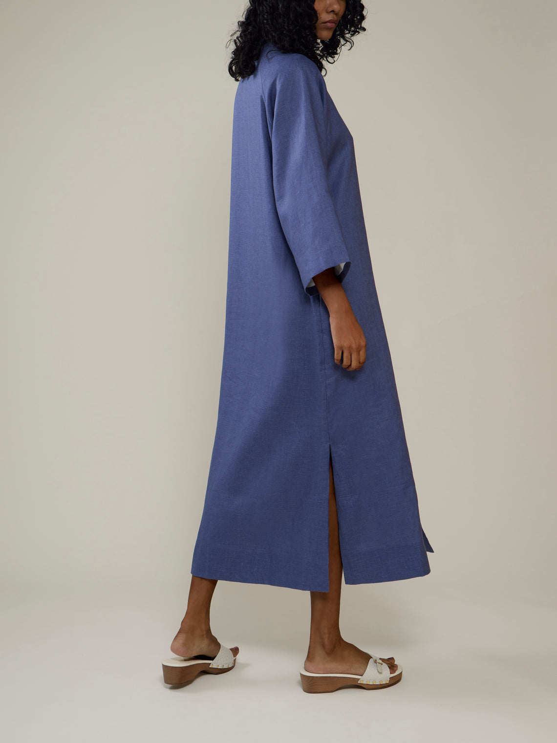 Yali Milano - The Portofino Linen Robe | Size: S - Blue - ABASK