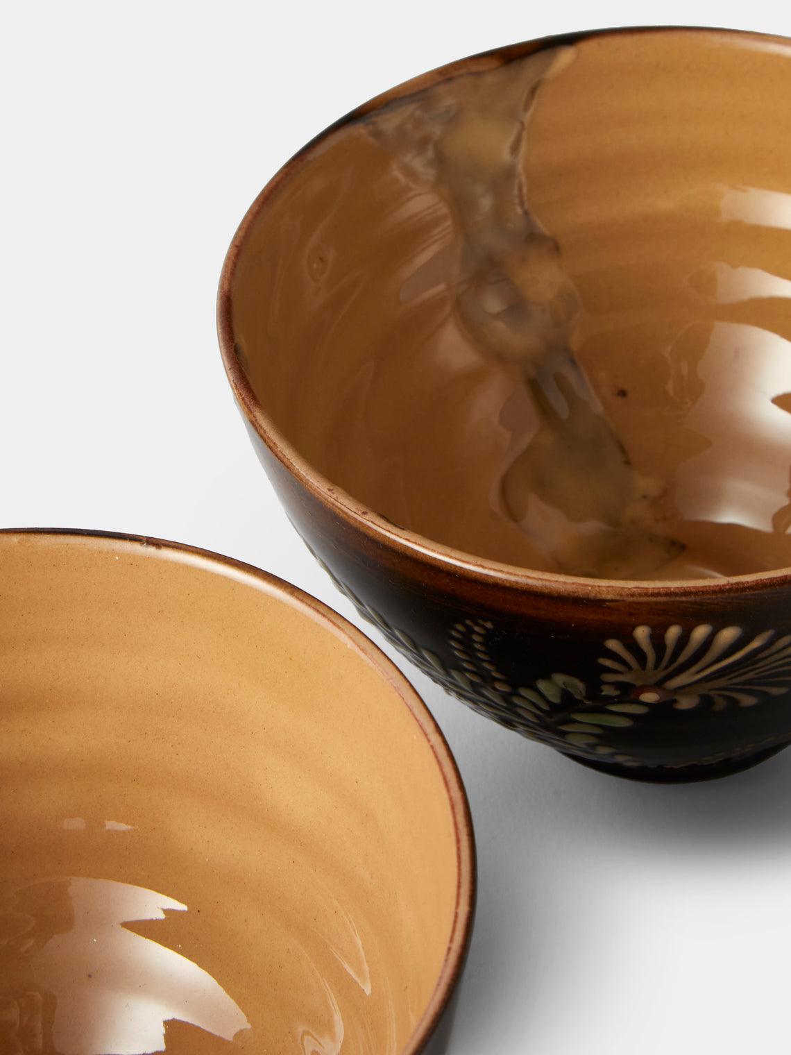 Poterie d’Évires - Flowers Hand-Painted Ceramic Small Bowls (Set of 4) - Dark Brown - ABASK