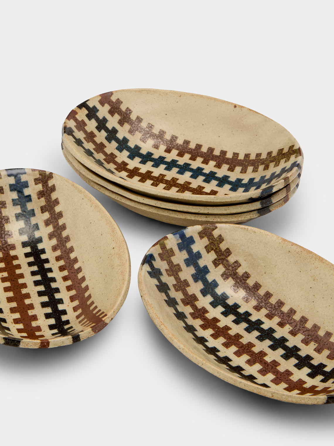 Makidani-gama - No. 1 Nerikomi Ceramic Medium Oval Bowls (Set of 5) - Multiple - ABASK